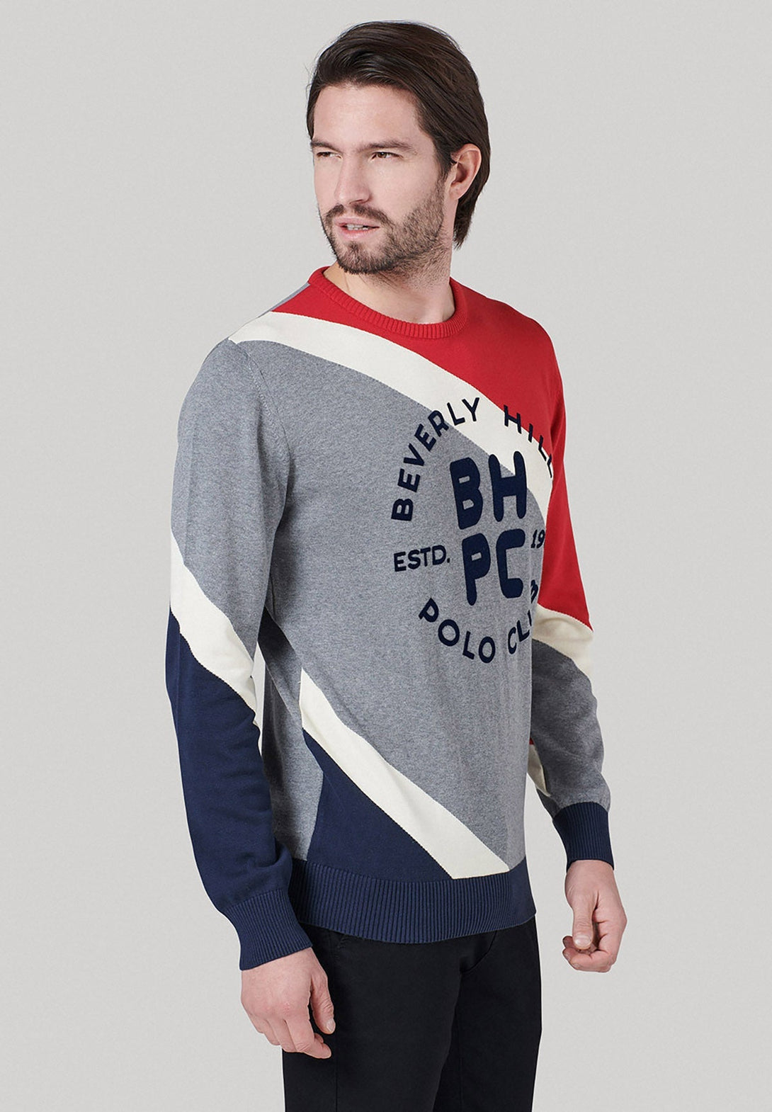 Beverly Hills Polo Club UK-BHPC STRIPED CONTRAST CREWNECK KNIT BLUE