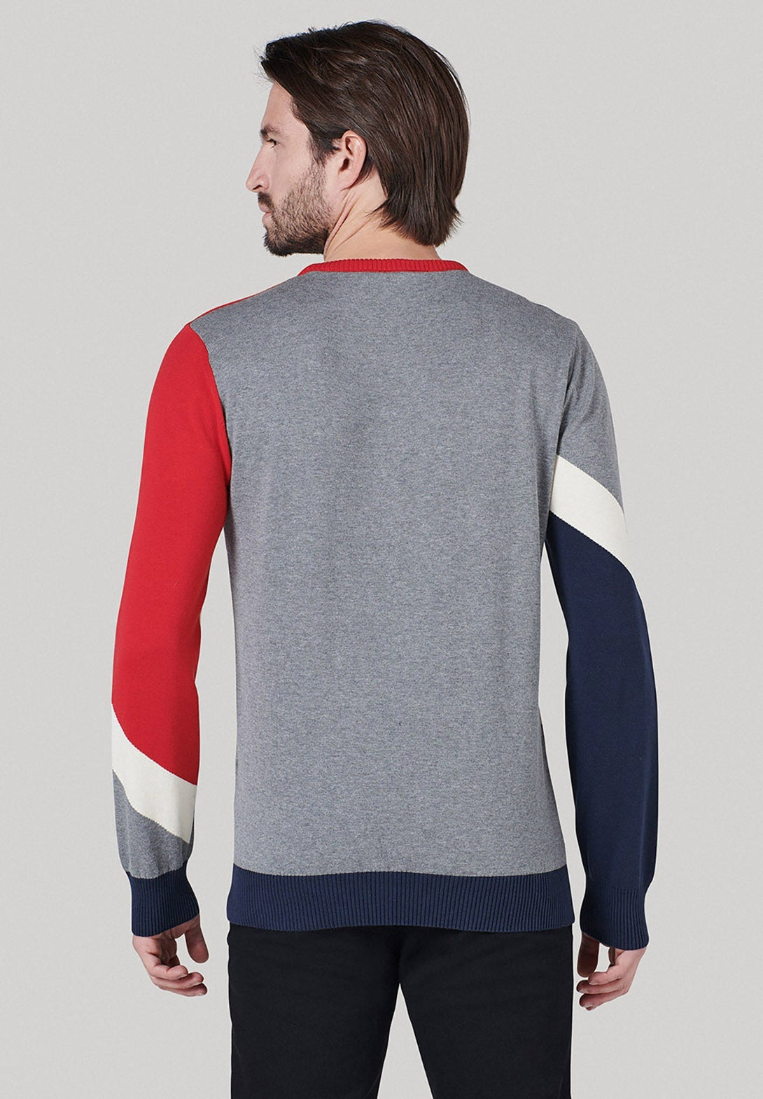 Beverly Hills Polo Club UK-BHPC STRIPED CONTRAST CREWNECK KNIT BLUE