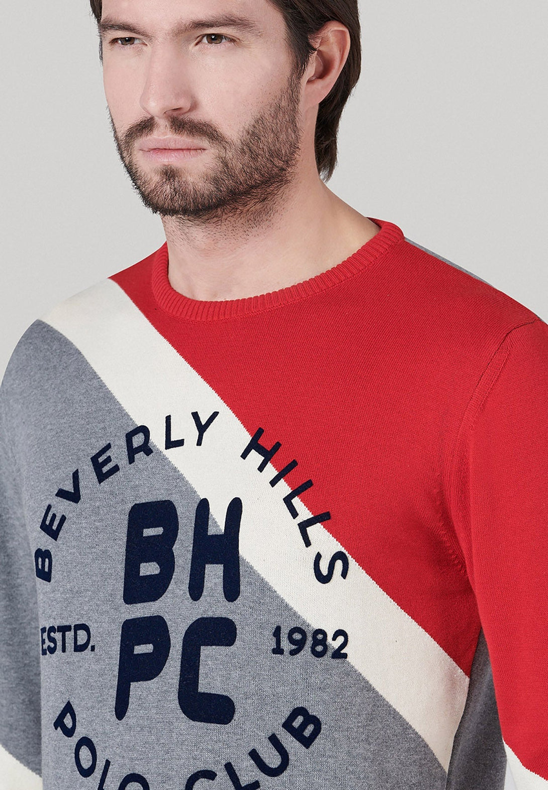 Beverly Hills Polo Club UK-BHPC STRIPED CONTRAST CREWNECK KNIT BLUE