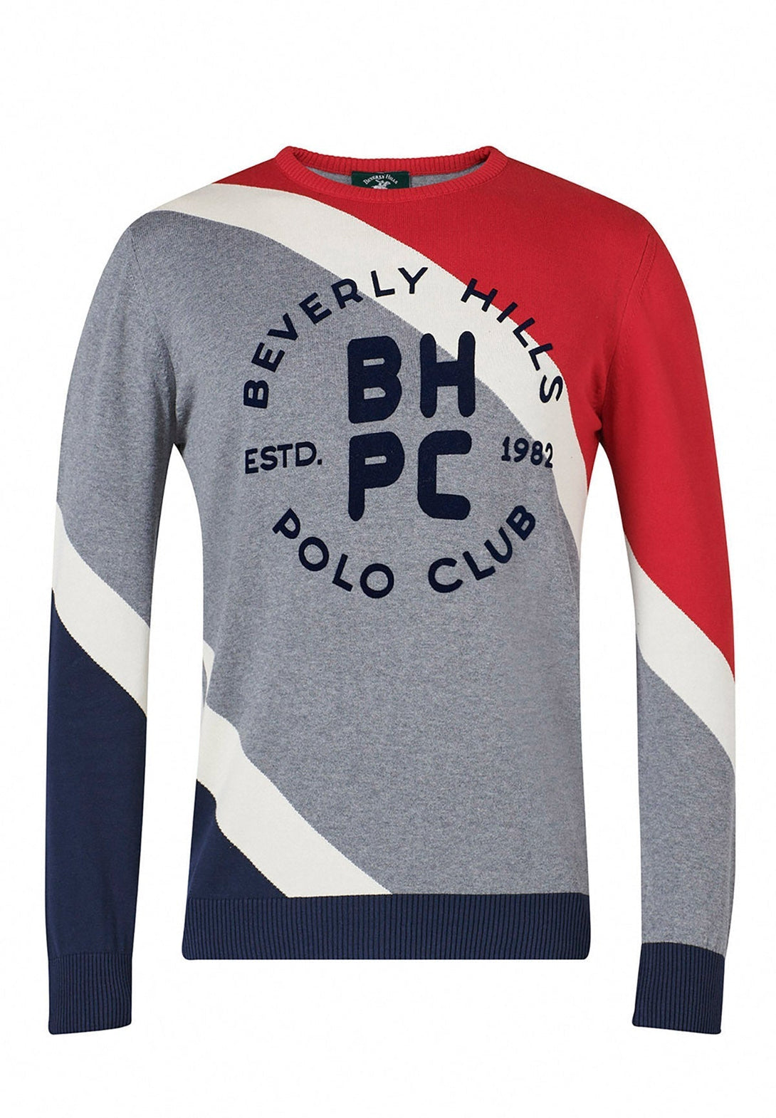 Beverly Hills Polo Club UK-BHPC STRIPED CONTRAST CREWNECK KNIT BLUE