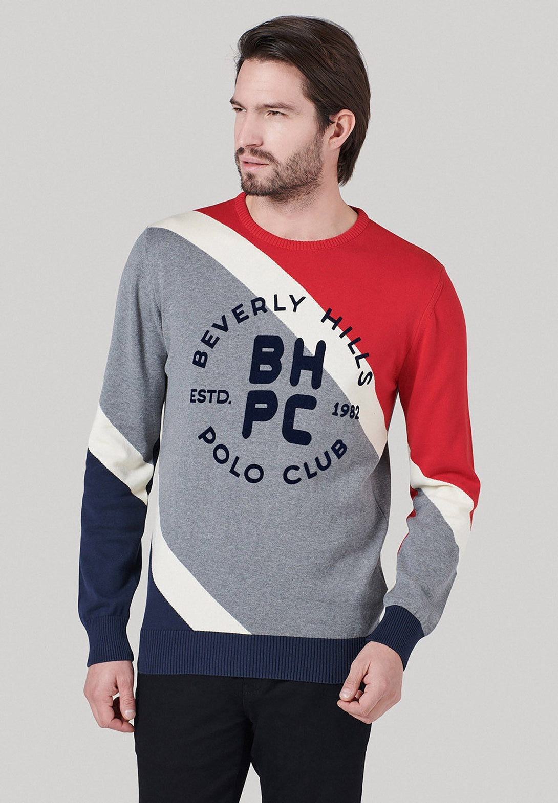 Beverly Hills Polo Club UK-BHPC STRIPED CONTRAST CREWNECK KNIT BLUE