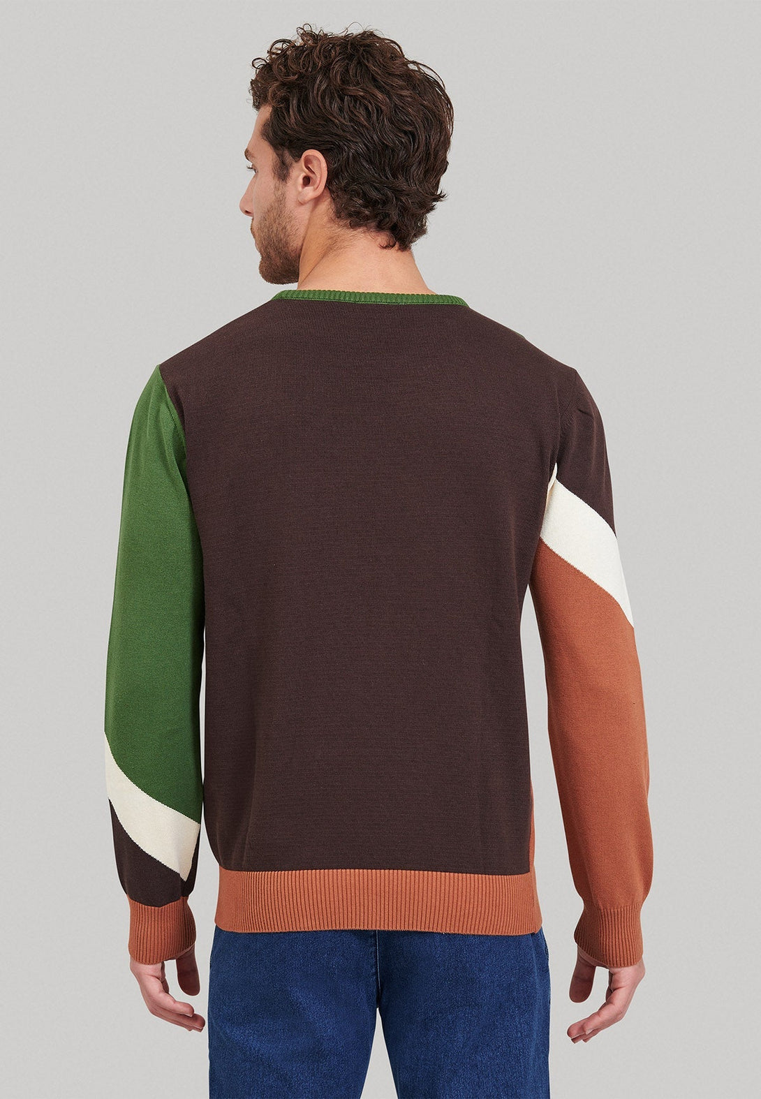 Beverly Hills Polo Club UK-BHPC STRIPED CONTRAST CREWNECK KNIT COFFEE