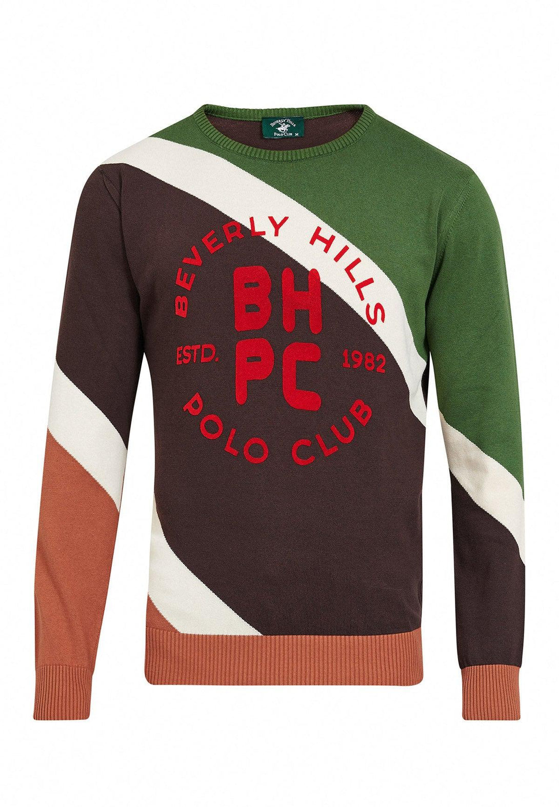 Beverly Hills Polo Club UK-BHPC STRIPED CONTRAST CREWNECK KNIT COFFEE