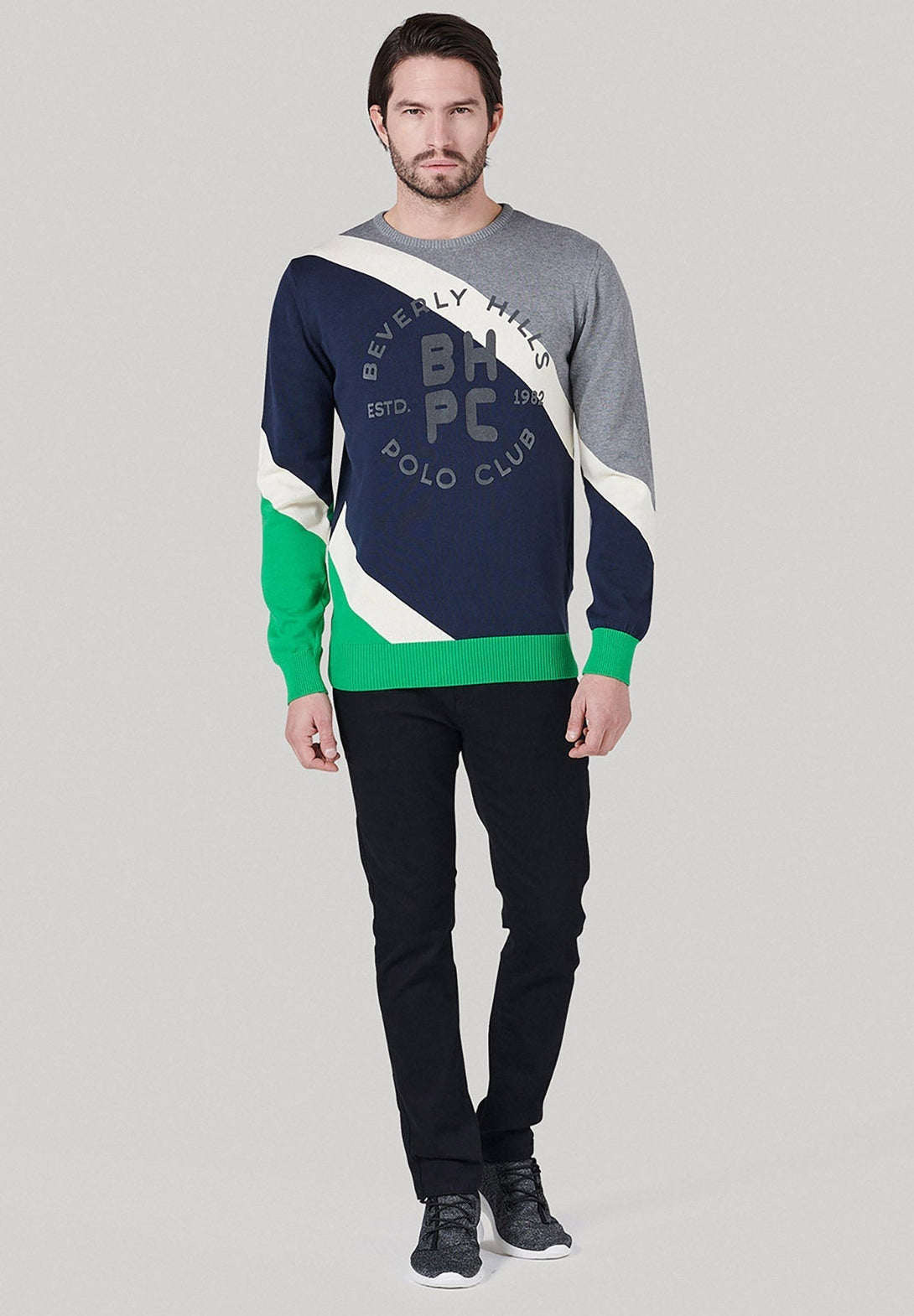 Beverly Hills Polo Club UK-BHPC STRIPED CONTRAST CREWNECK KNIT NAVY