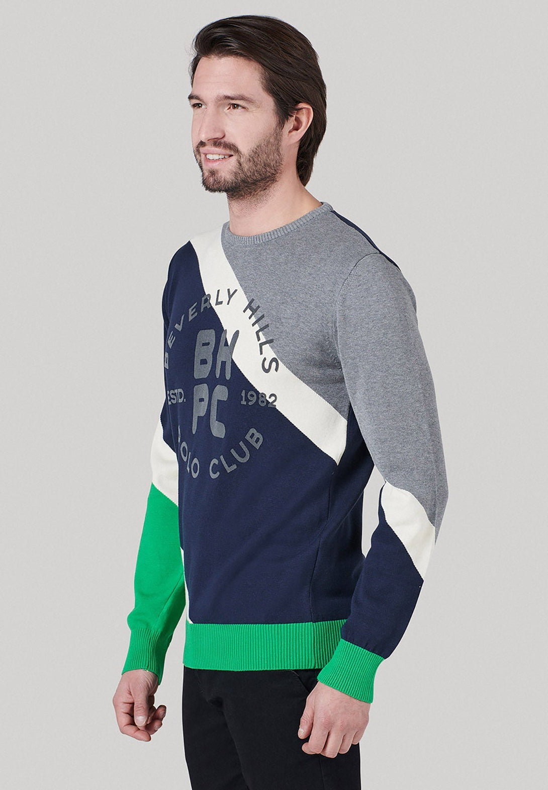 Beverly Hills Polo Club UK-BHPC STRIPED CONTRAST CREWNECK KNIT NAVY