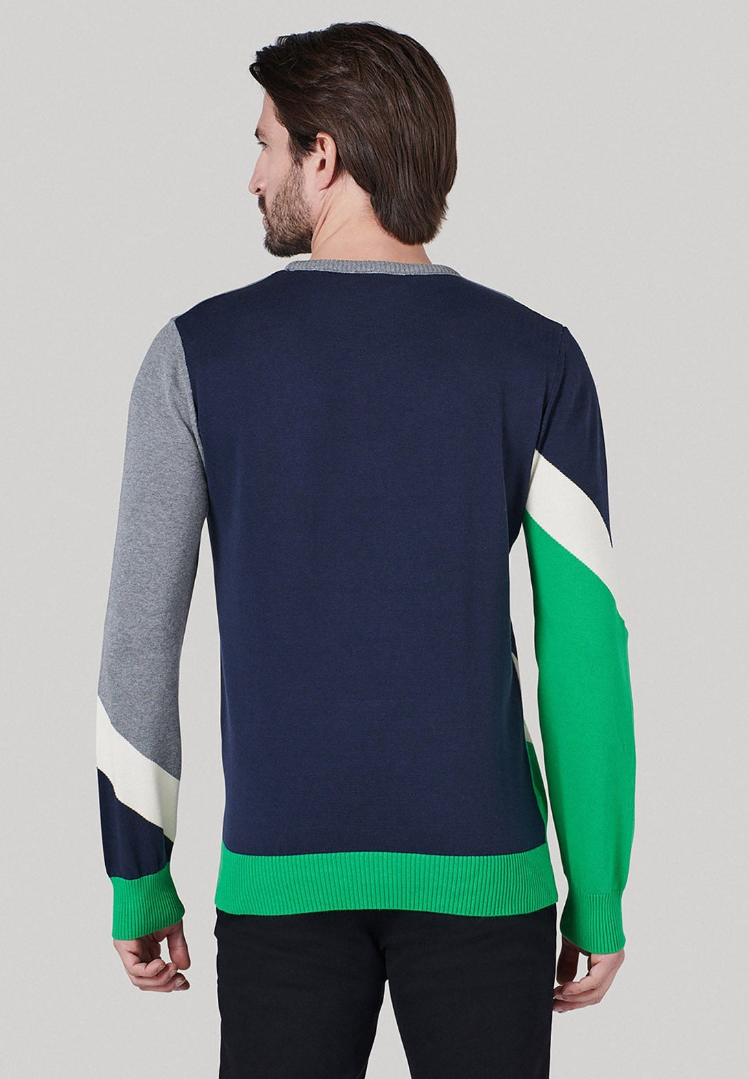 Beverly Hills Polo Club UK-BHPC STRIPED CONTRAST CREWNECK KNIT NAVY