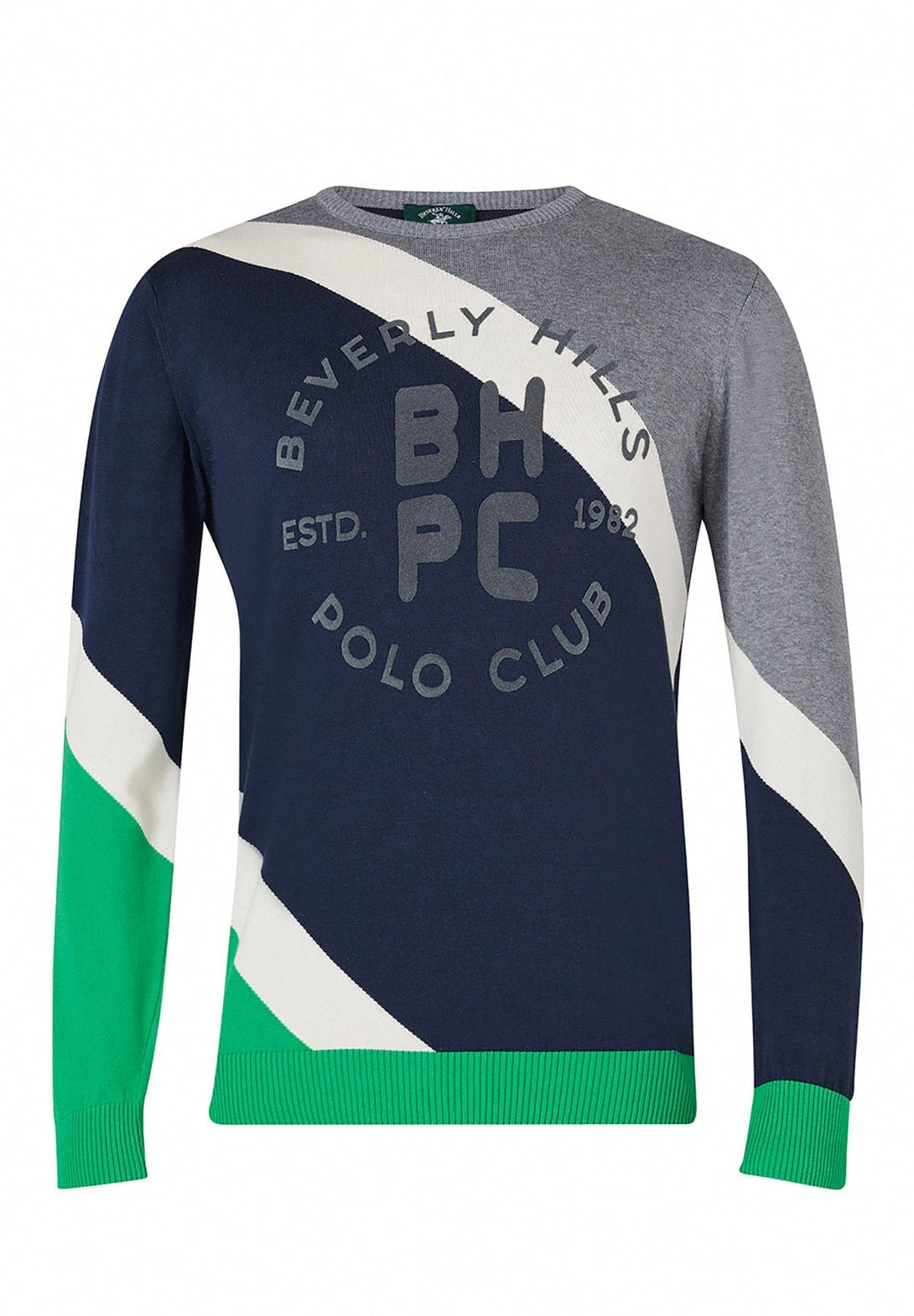 Beverly Hills Polo Club UK-BHPC STRIPED CONTRAST CREWNECK KNIT NAVY