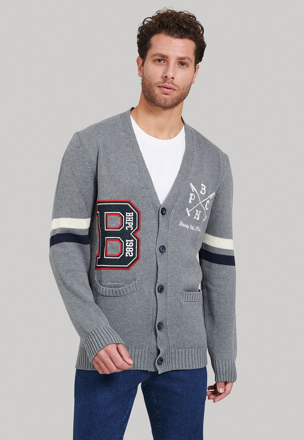 Beverly Hills Polo Club UK-BHPC VARSITY CARDIGAN GREY MELANGE