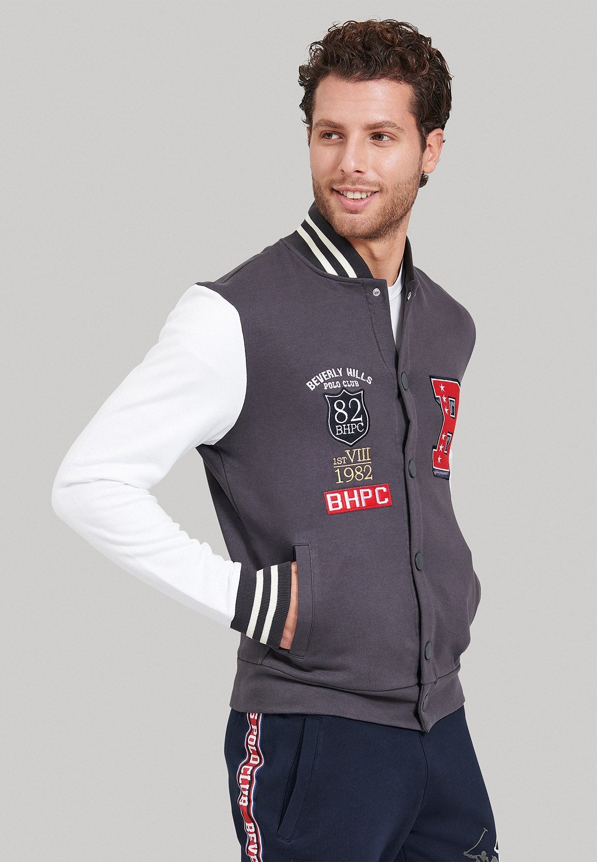 BHPC VARSITY JACKET DARK GREY BEVERLY HILLS POLO CLUB