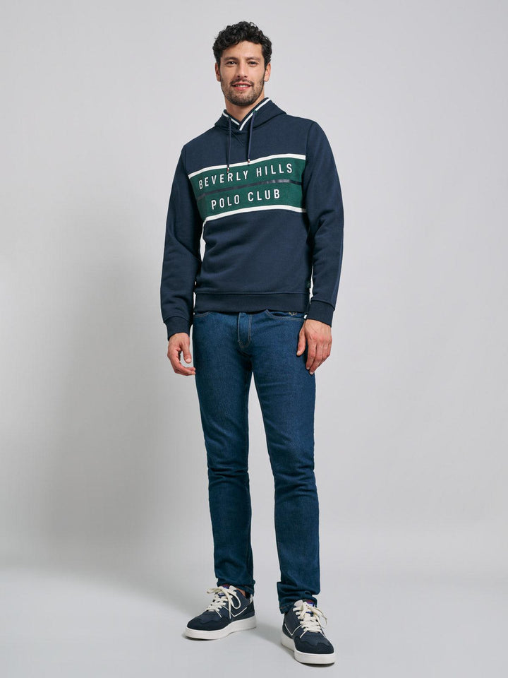 Beverly Hills Polo Club UK-BLOCK CONTRAST HOODIE NAVY