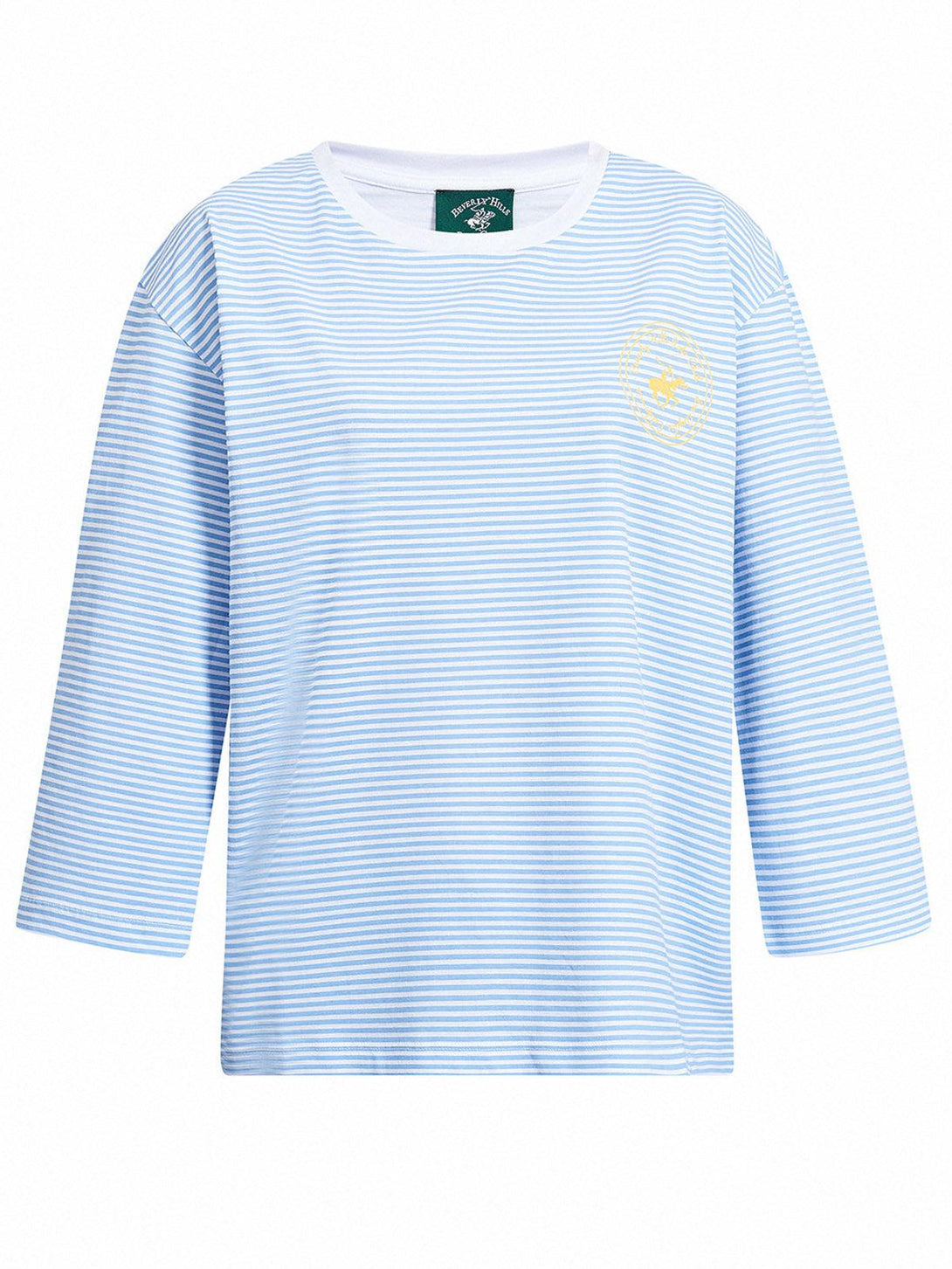 Beverly Hills Polo Club UK-BRETON STRIPE 3/4 SLEEVE LS T-SHIRT LIGHT BLUE