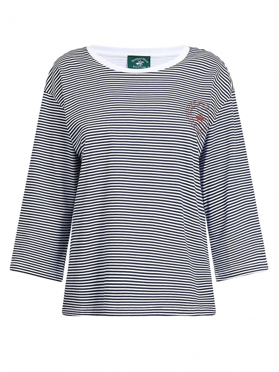 Beverly Hills Polo Club UK-BRETON STRIPE 3/4 SLEEVE LS T-SHIRT NAVY