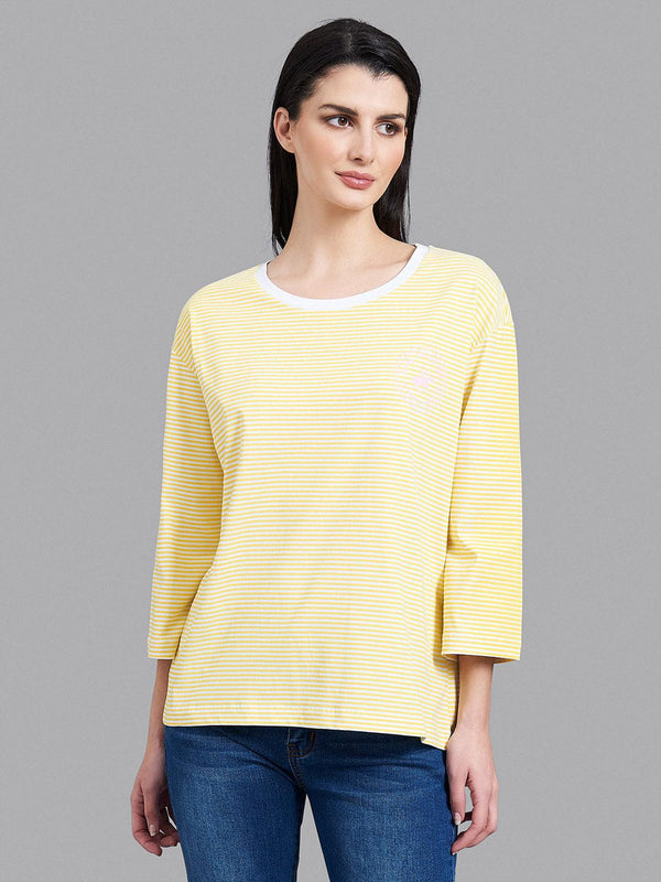 Beverly Hills Polo Club UK-BRETON STRIPE 3/4 SLEEVE LS T-SHIRT YELLOW