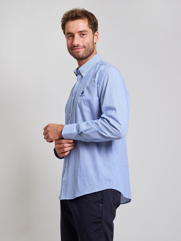 Beverly Hills Polo Club UK-BUTTON DOWN BENGAL STRIPE OXFORD SHIRT LIGHT BLUE