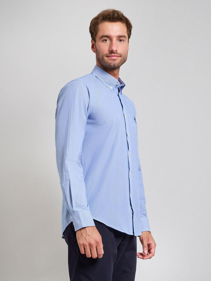 Beverly Hills Polo Club UK-BUTTON DOWN BENGAL STRIPE OXFORD SHIRT LIGHT BLUE