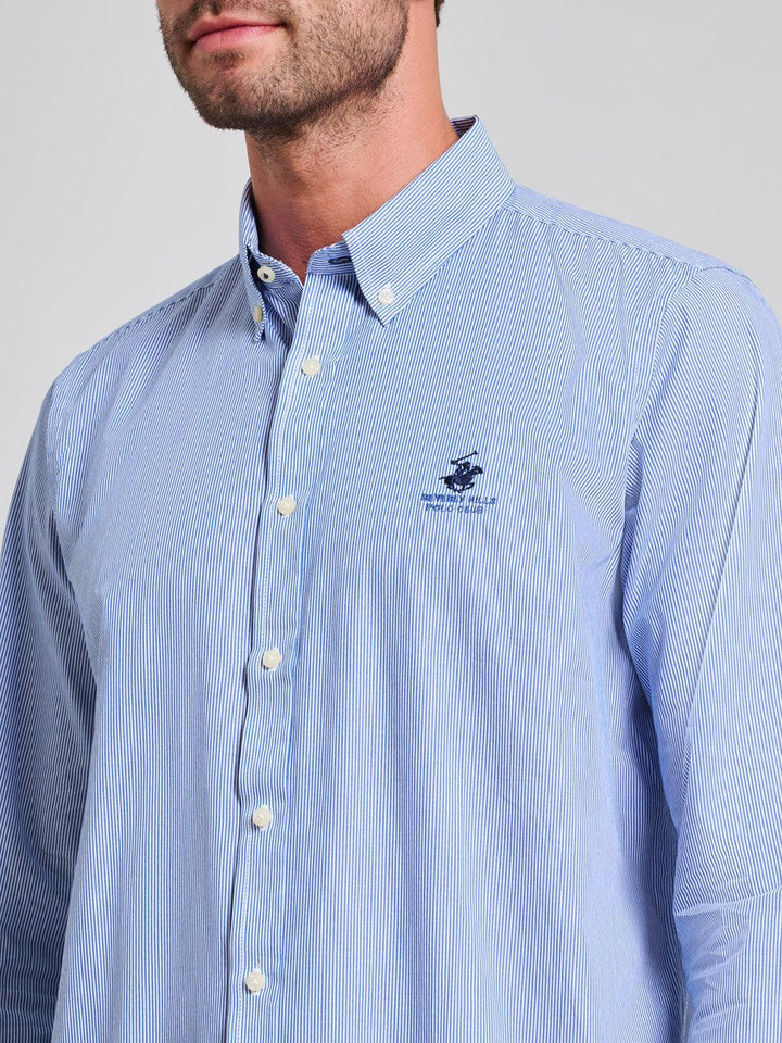 Beverly Hills Polo Club UK-BUTTON DOWN BENGAL STRIPE OXFORD SHIRT LIGHT BLUE