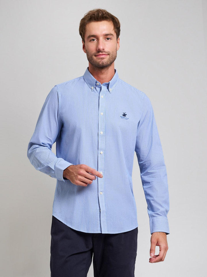 Beverly Hills Polo Club UK-BUTTON DOWN BENGAL STRIPE OXFORD SHIRT LIGHT BLUE