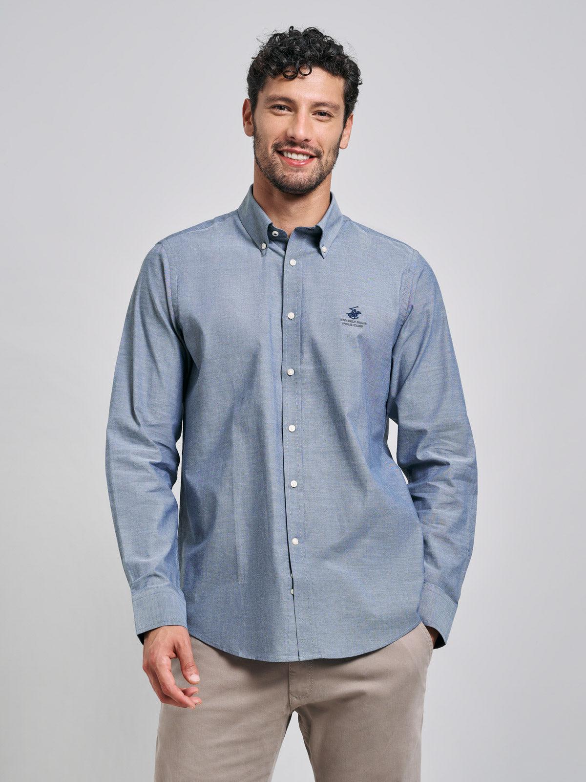 Beverly Hills Polo Club UK-BUTTON DOWN DENIM SHIRT DARK WASH