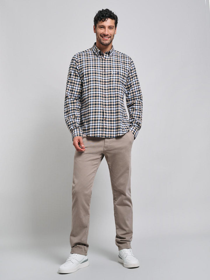 Beverly Hills Polo Club UK-BUTTON DOWN FLANNEL CHECK SHIRT ECRU