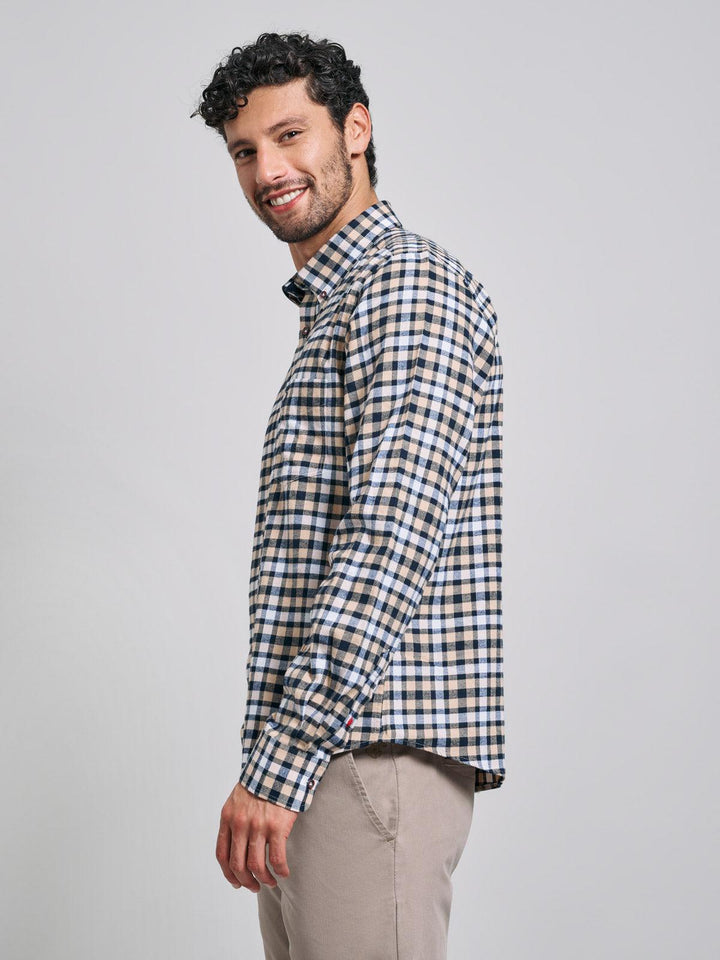 Beverly Hills Polo Club UK-BUTTON DOWN FLANNEL CHECK SHIRT ECRU
