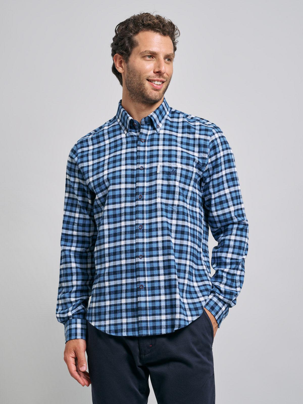 Beverly Hills Polo Club UK-BUTTON DOWN FLANNEL CHECK SHIRT NAVY