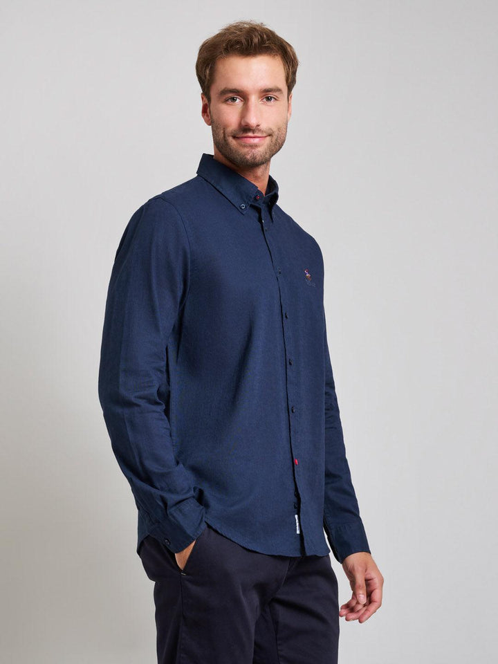 Beverly Hills Polo Club UK-BUTTON DOWN LINEN BLEND SHIRT DARK NAVY