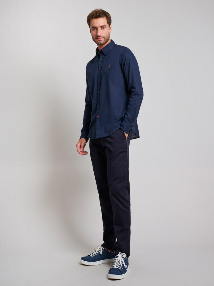 Beverly Hills Polo Club UK-BUTTON DOWN LINEN BLEND SHIRT DARK NAVY