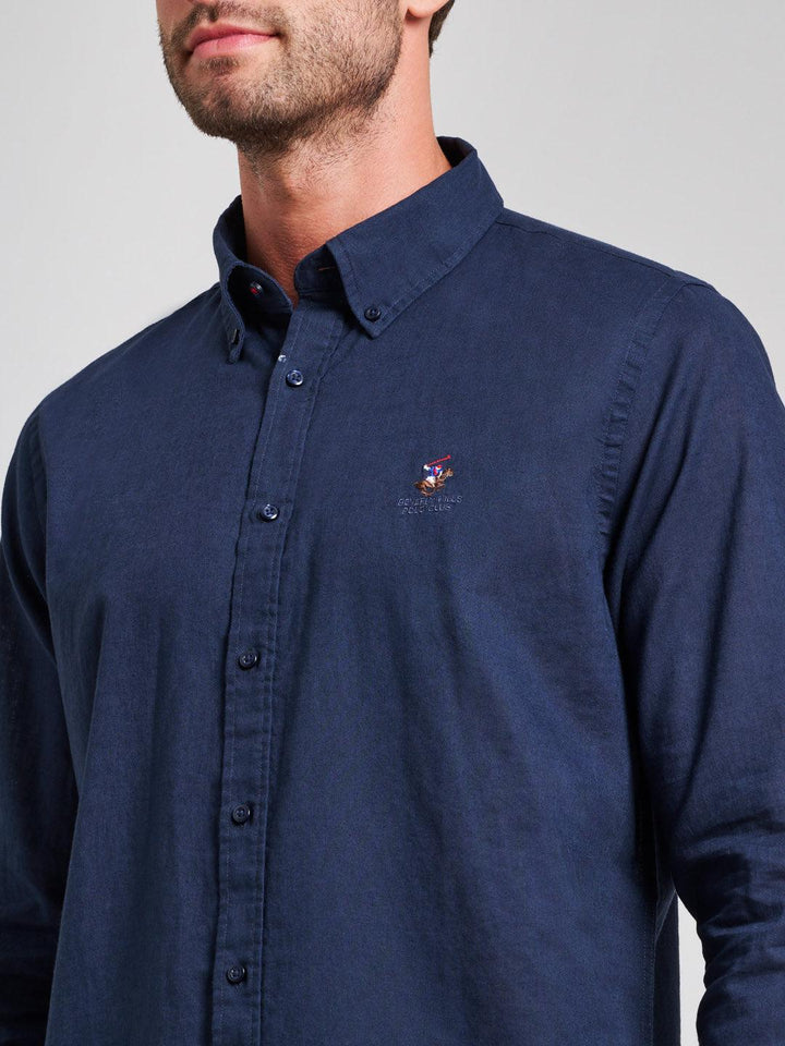 Beverly Hills Polo Club UK-BUTTON DOWN LINEN BLEND SHIRT DARK NAVY