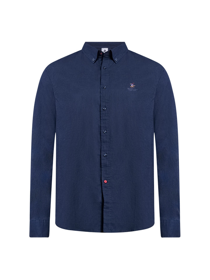 Beverly Hills Polo Club UK-BUTTON DOWN LINEN BLEND SHIRT DARK NAVY
