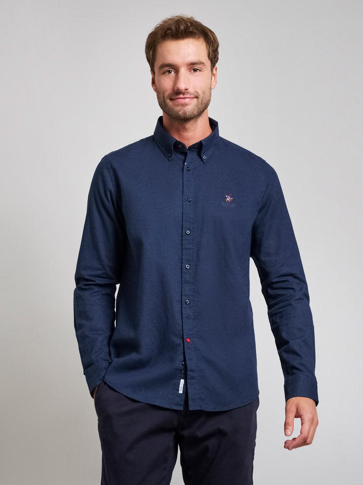 Beverly Hills Polo Club UK-BUTTON DOWN LINEN BLEND SHIRT DARK NAVY