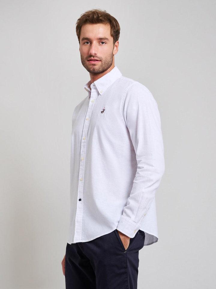 Beverly Hills Polo Club UK-BUTTON DOWN LINEN BLEND SHIRT GHOST WHITE