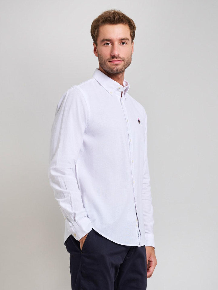 Beverly Hills Polo Club UK-BUTTON DOWN LINEN BLEND SHIRT GHOST WHITE