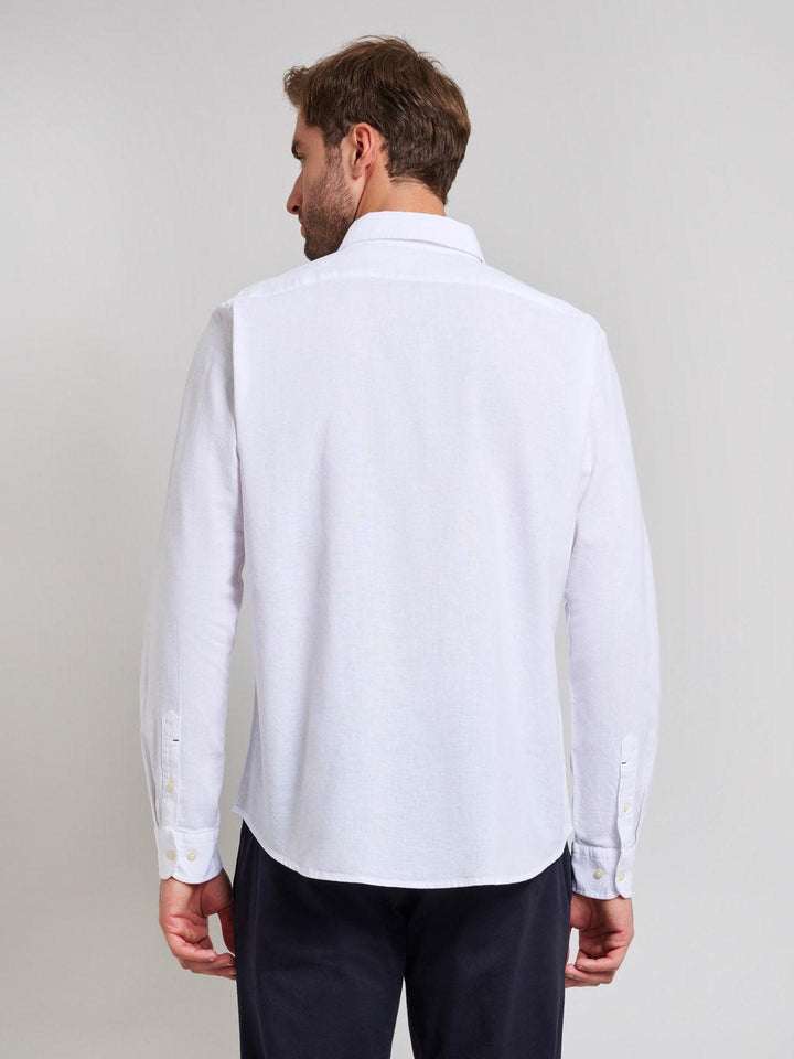 Beverly Hills Polo Club UK-BUTTON DOWN LINEN BLEND SHIRT GHOST WHITE