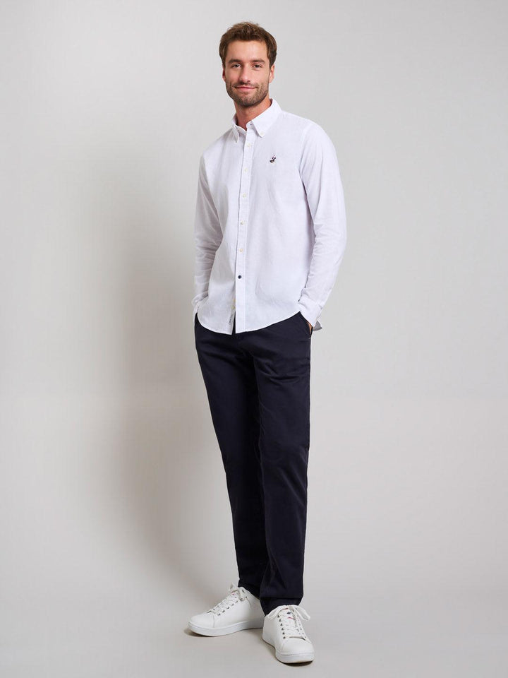 Beverly Hills Polo Club UK-BUTTON DOWN LINEN BLEND SHIRT GHOST WHITE