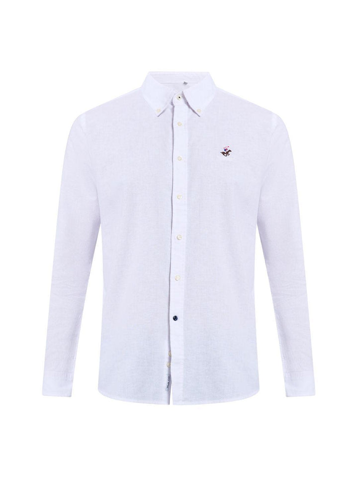 Beverly Hills Polo Club UK-BUTTON DOWN LINEN BLEND SHIRT GHOST WHITE