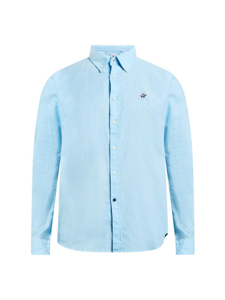 Beverly Hills Polo Club UK-BUTTON DOWN LINEN BLEND SHIRT LIGHT BLUE