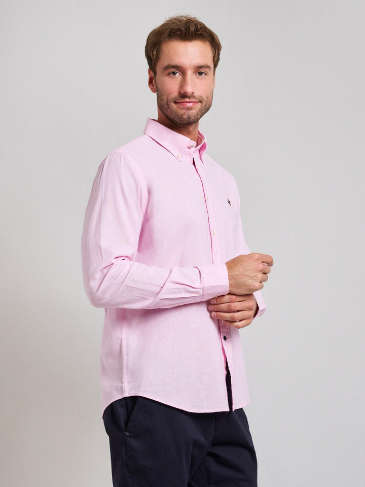 Beverly Hills Polo Club UK-BUTTON DOWN LINEN BLEND SHIRT LIGHT PINK