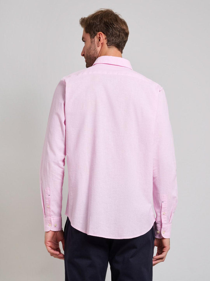 Beverly Hills Polo Club UK-BUTTON DOWN LINEN BLEND SHIRT LIGHT PINK