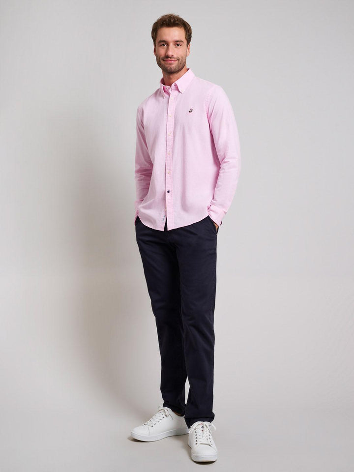 Beverly Hills Polo Club UK-BUTTON DOWN LINEN BLEND SHIRT LIGHT PINK