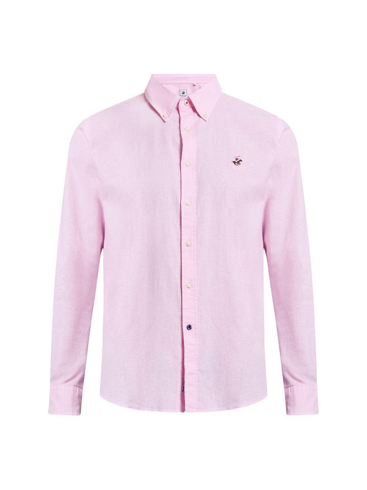 Beverly Hills Polo Club UK-BUTTON DOWN LINEN BLEND SHIRT LIGHT PINK