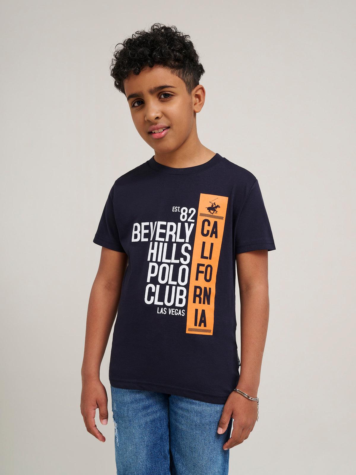 beverly hills polo club CALIFORNIA BLOCK PRINT T-SHIRT NAVY