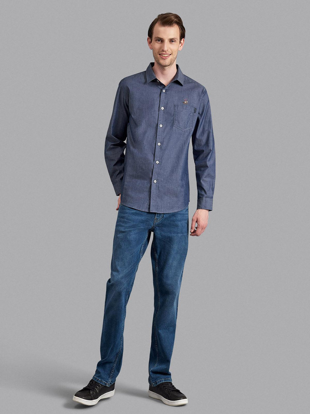 Beverly Hills Polo Club UK-CASUAL CHAMBRAY POCKET SHIRT TRUE NAVY