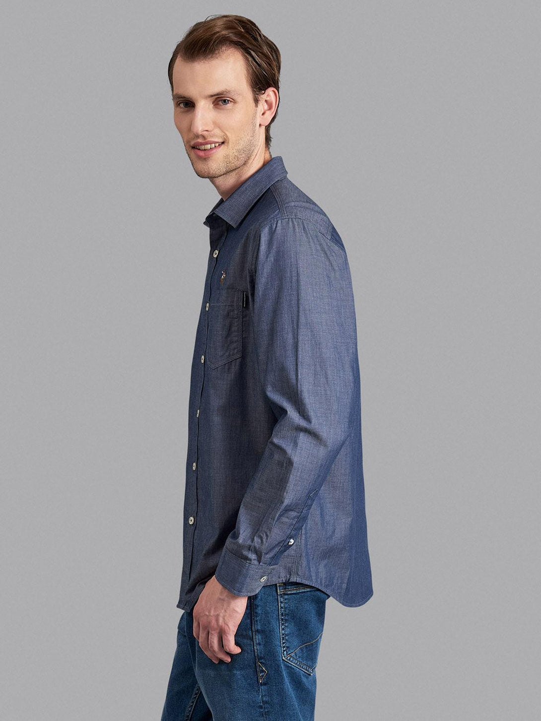 Beverly Hills Polo Club UK-CASUAL CHAMBRAY POCKET SHIRT TRUE NAVY