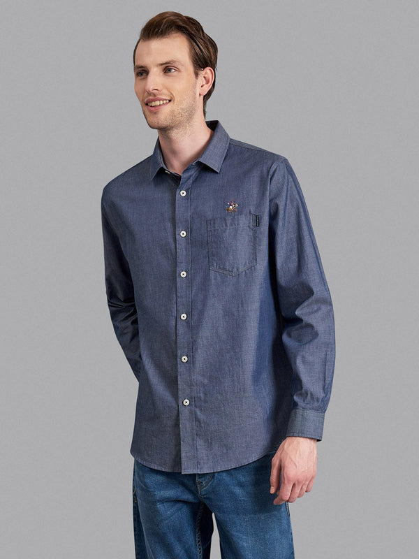 Beverly Hills Polo Club UK-CASUAL CHAMBRAY POCKET SHIRT TRUE NAVY