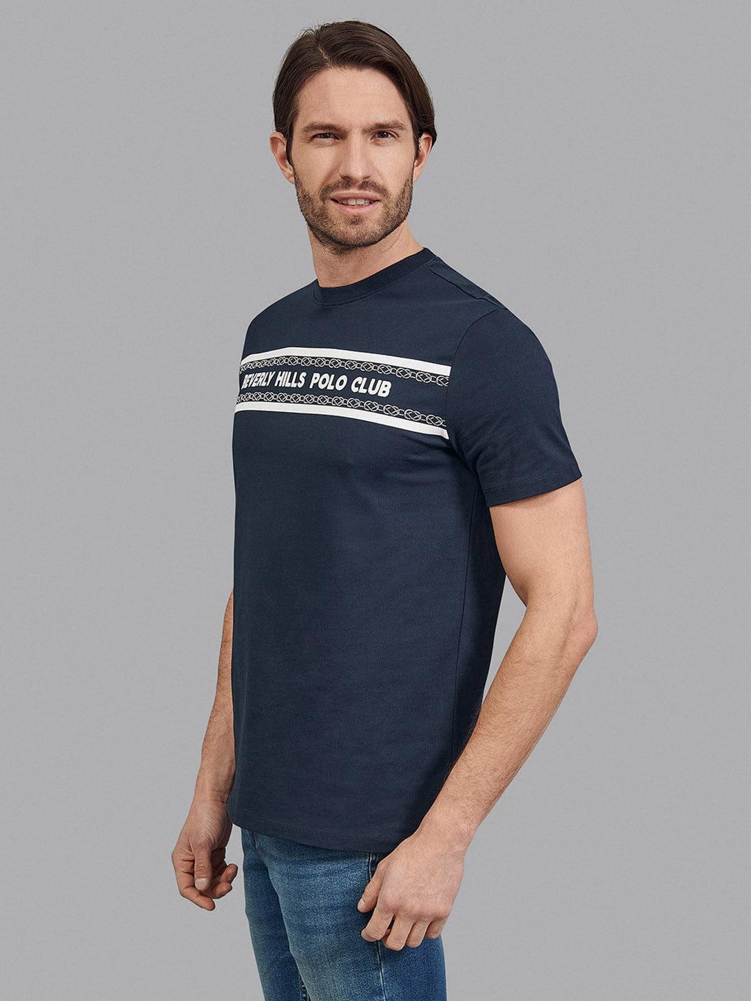 Beverly Hills Polo Club UK-CHAIN LINK STRIPE LOGO T-SHIRT NAVY