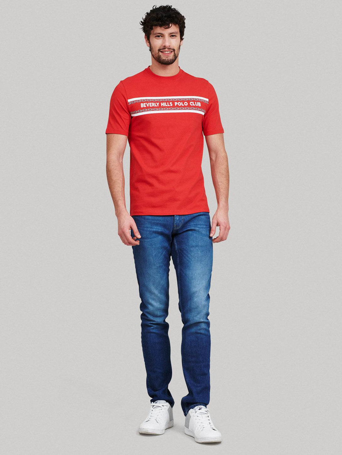 Beverly Hills Polo Club UK-CHAIN LINK STRIPE LOGO T-SHIRT RED