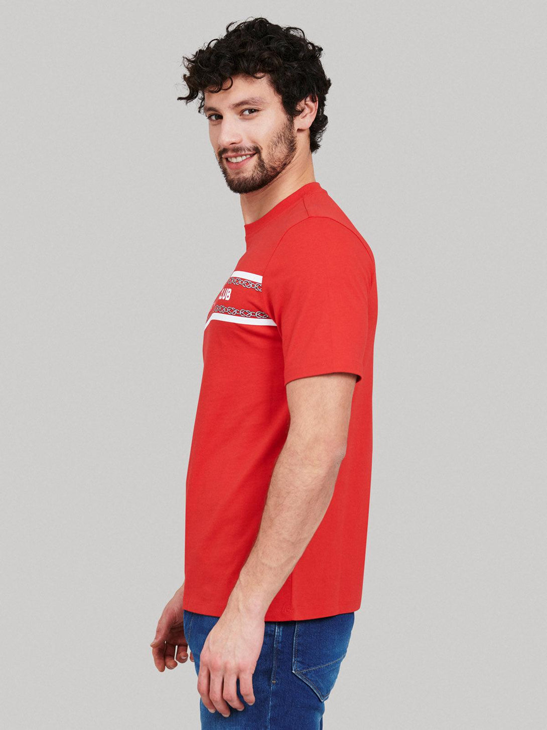 Beverly Hills Polo Club UK-CHAIN LINK STRIPE LOGO T-SHIRT RED