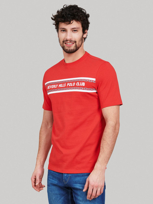 Beverly Hills Polo Club UK-CHAIN LINK STRIPE LOGO T-SHIRT RED