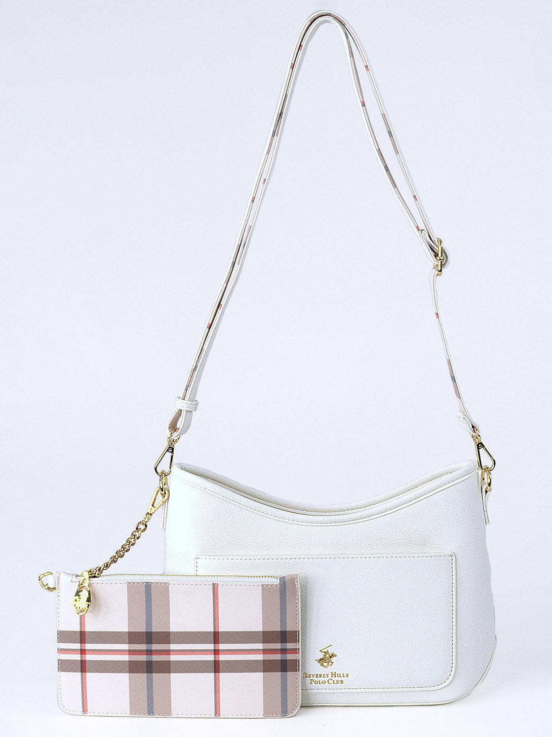 Beverly Hills Polo Club UK-CHECK PURSE MINI BAG WHITE