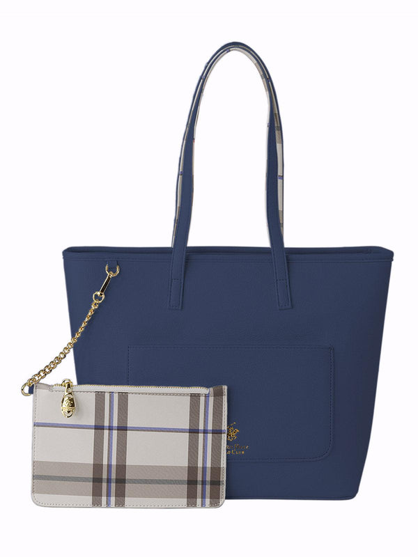 Beverly Hills Polo Club UK-CHECK PURSE MINI TOTE BLUE